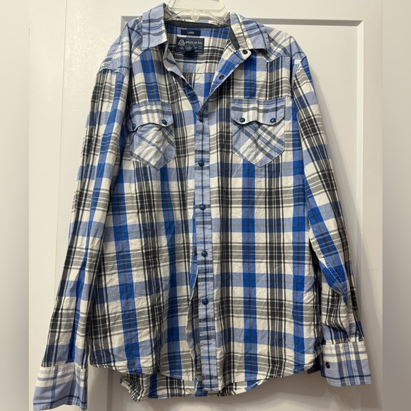 American Rag Long Sleeve Blue Plaid Western Style Button Up Shirt - Size Large - Picture 1 of 5